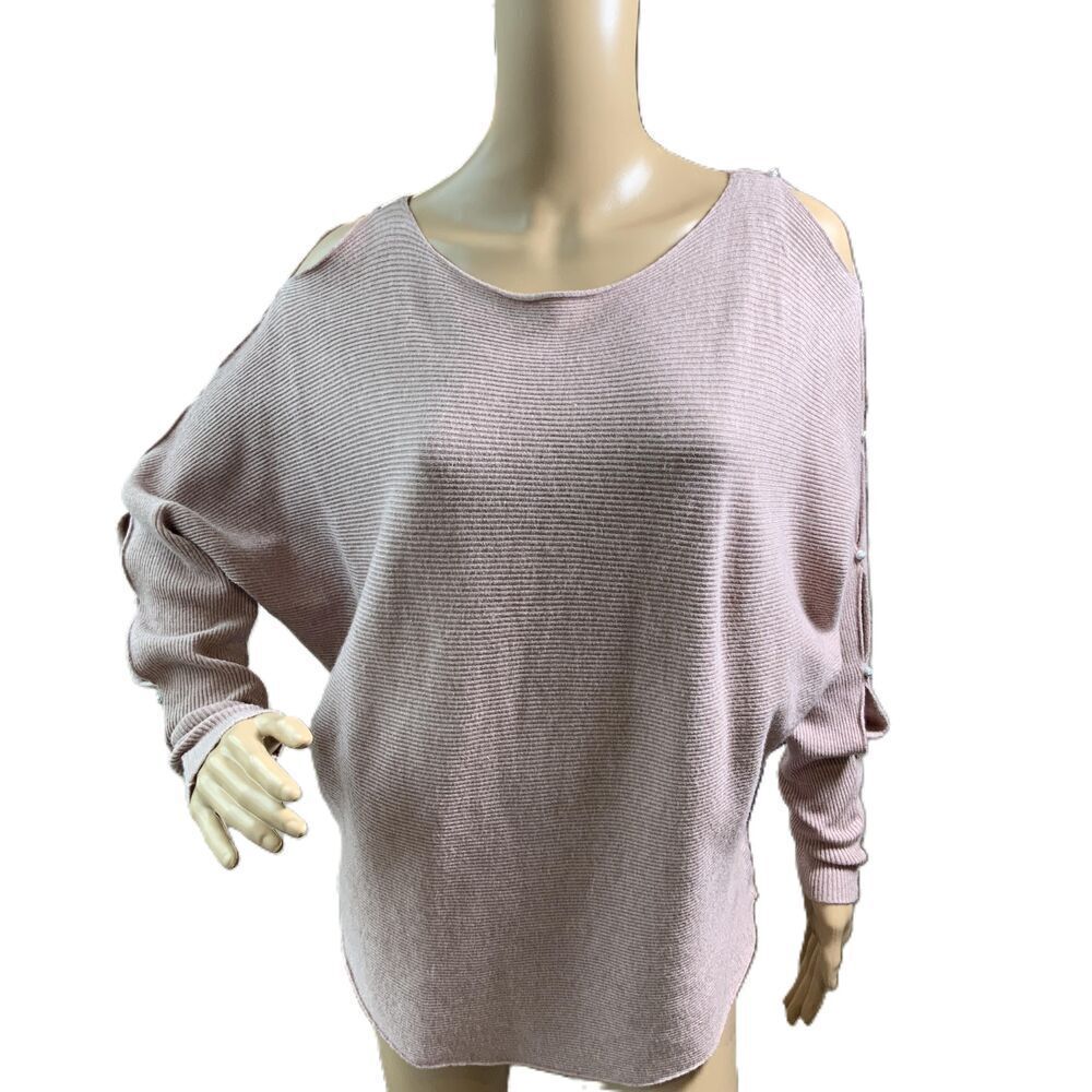 Vila Milano Pink Long Sleeve Cold Shoulder Wool Blend Top Size Medium Soft Girl